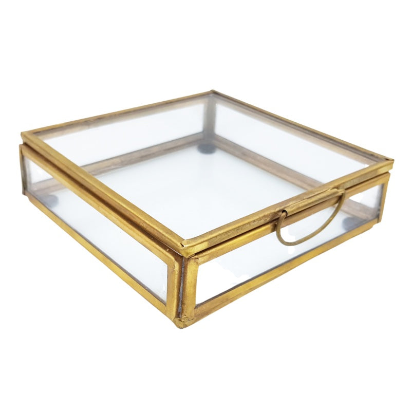 Displaybox Glas Messing vierkant 11x11x4cm