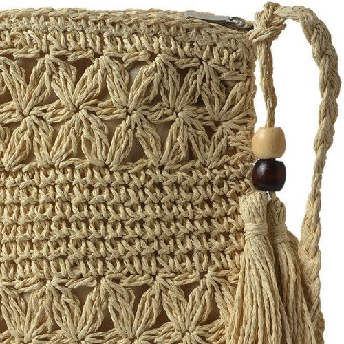 Handtas Boho Dames rechthoek beige 18x22cm