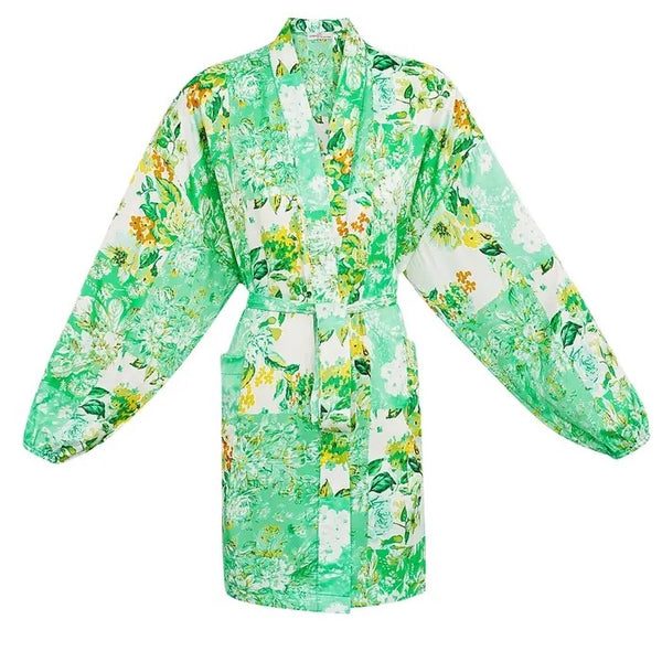 Kimono Bloemen groen multi kort M