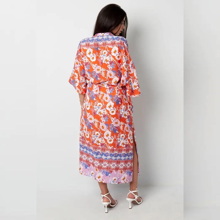 Kimono Bloemenprint oranje M