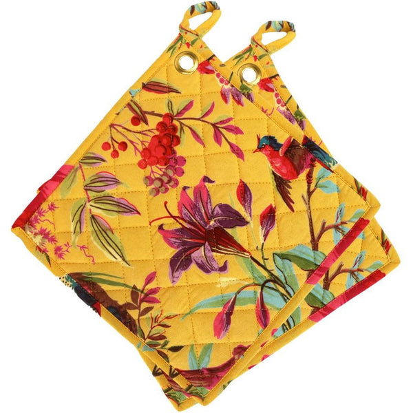 Pannenlappen set-van-2 Paradise canary 25x25cm