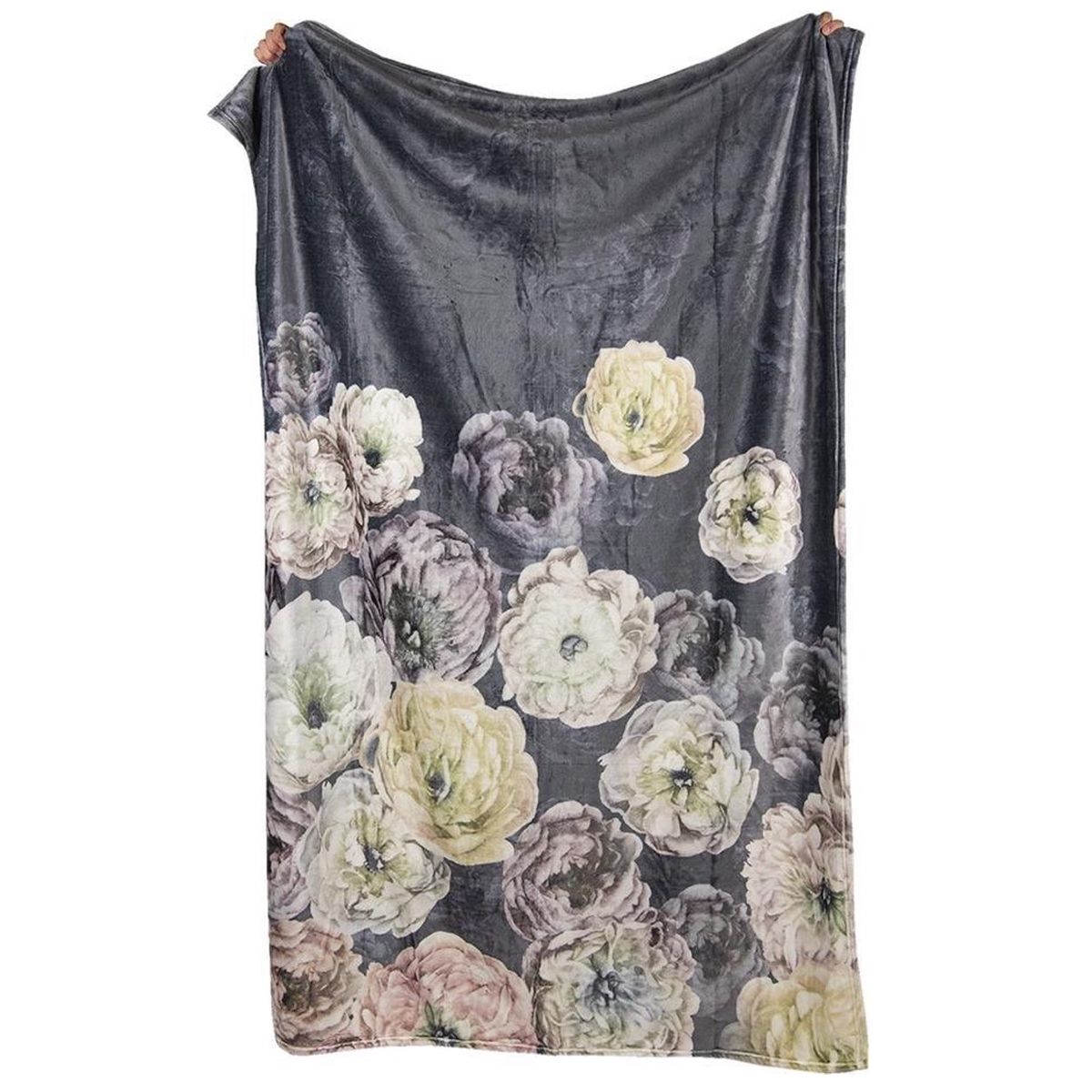 Plaid Boho Bloemen antraciet geel 180x130cm