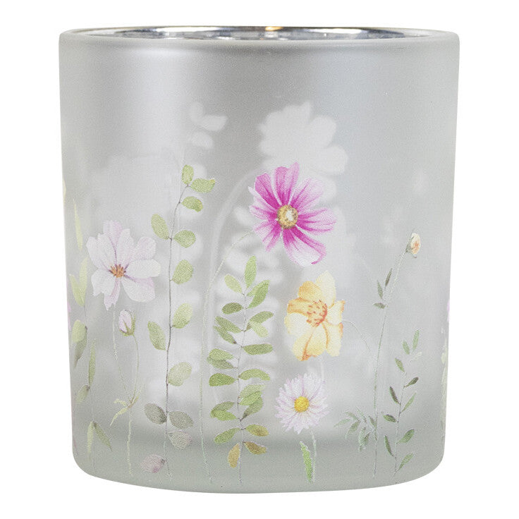 Windlicht Wilde Bloemen Vlinder wit S 7x7x8cm