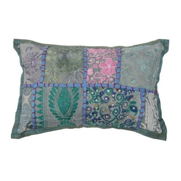 Kussentje India Patchwork pastel groen-blauw 30x20cm