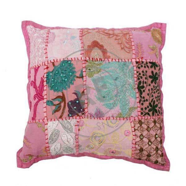 Kussentje India Patchwork pastel roze 30x30cm 2